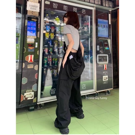 Quần Dài Lưng Cao Ống Rộng Màu Đen Phong Cách Retro Mỹ