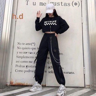 [Sói Xám] [Free ship 50k] ❤️❤️❤️- Sét áo croptop GET tay dài +quần Kaki xích HĐ12 -Vải xịn