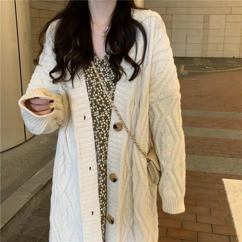 Áo Khoác Ngoài Cardigan Nữ Màu Trắng Nâu Ghi Đen Dáng Dài Suông Rộng Hàn Quốc Loại 1
