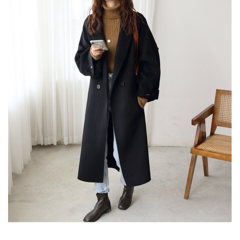 Áo choàng dạ dáng dài cổ vest có đai Ulzzang siêu xinh ❤️