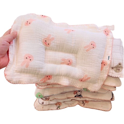 Gối xô lõm vải Muslin cao cấp chống méo đầu, chống trào ngược cho bé 40x25cm