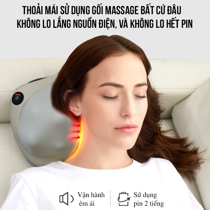 Gối massage  - Gối massage hồng ngoại Fuki, GM-145, có chức năng đảo chiều tác dụng gấp 2 lần các loại gối 4 bi