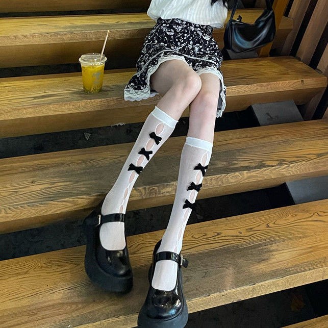 Tất, vớ bắp chân ren lưới đính nơ dọc phong cách lolita, thoáng mát, cá tính, cosplay Gợi Cảm Cho Nữ KHOSITATVO
