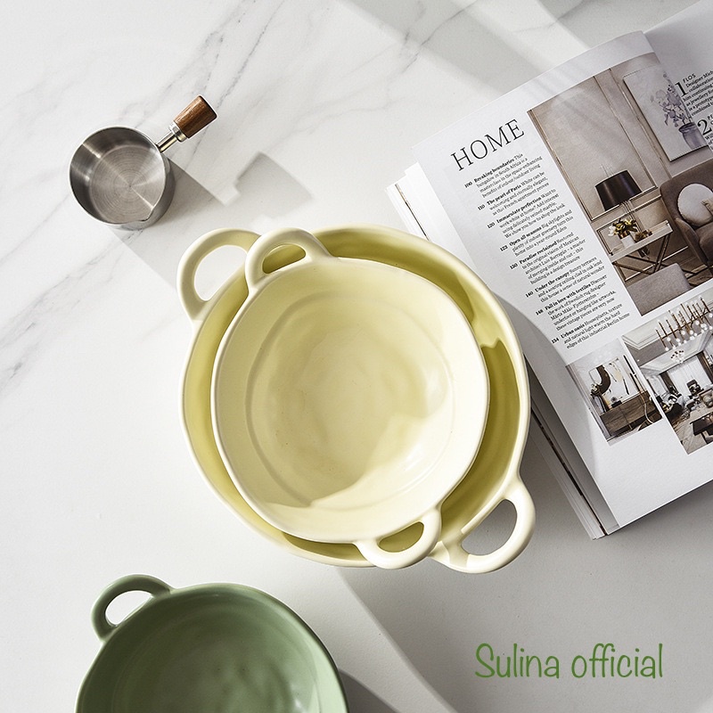 Chén bát đĩa sứ decor dễ thương chảo hai quai Sulina official S02