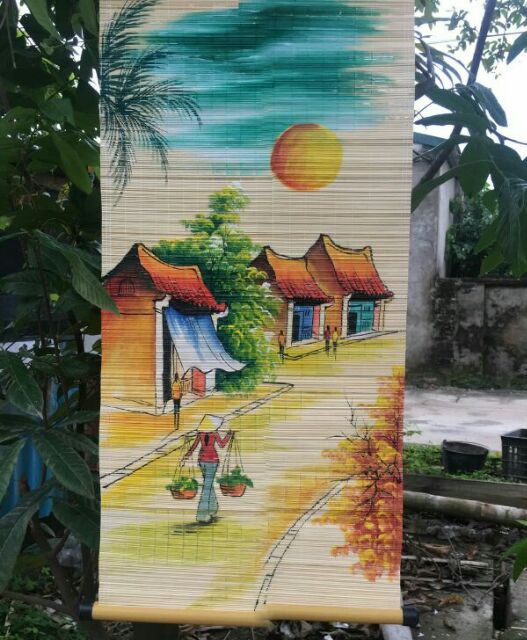 Mành tre  vẽ tranh làng quê