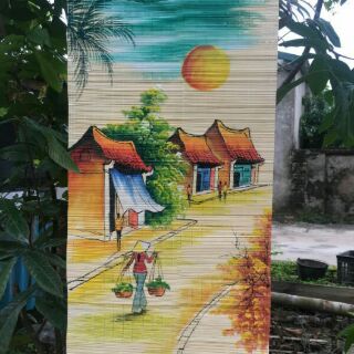 Mành tre (mẹt tre) vẽ tranh làng quê