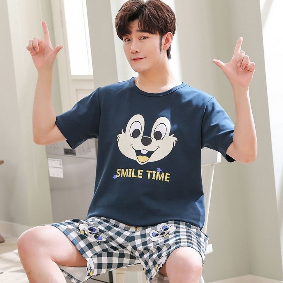 Bộ Đồ Ngủ Tay Ngắn Chất Liệu Cotton Mỏng Họa Tiết Hoạt Hình Thời Trang Mùa Hè Cho Nam