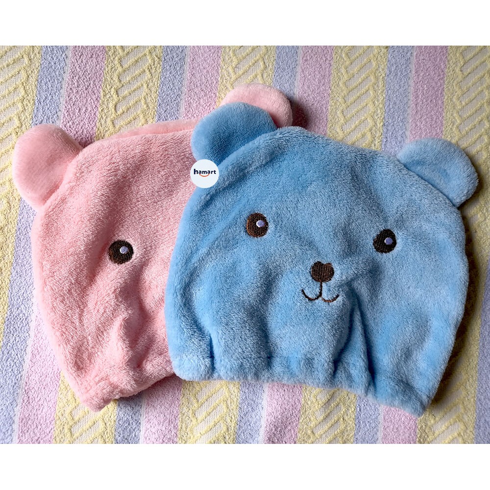 Mũ Tắm Trùm Đầu Hình Gấu Cute Mũ Gội Đầu Hàn Quốc Bông Dày Thấm Hút Nước 2 MÀU LỰA CHỌN