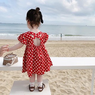 Váy đỏ chấm bi vàng bé gái siêu xinh
