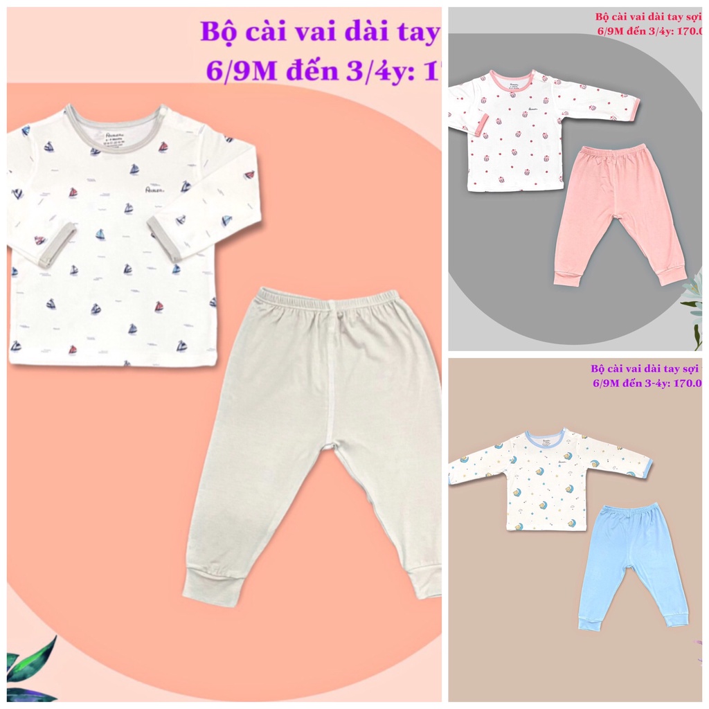 Bộ quần áo dài tay cài vai trẻ em sợi tre họa tiết ngộ nghĩnh Avaler