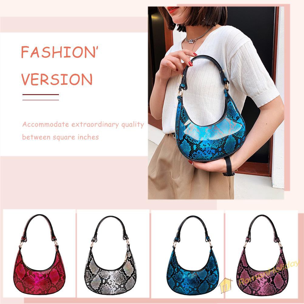 【On Sale】Retro Women Snake Print PU Shoulder Underarm Bag Casual Small Hobos Handbag