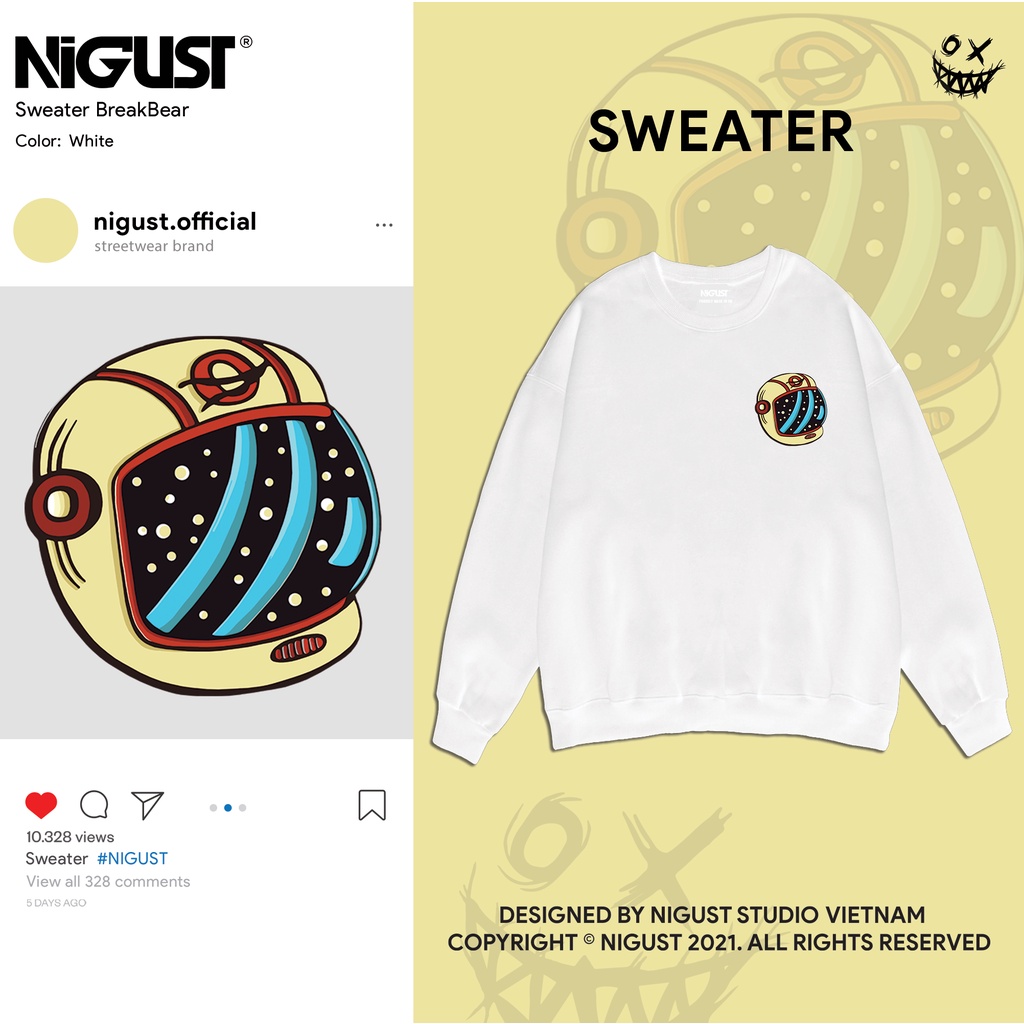 Áo sweater basic unisex local brand NIGUST N002 chất liệu nỉ da cá form rộng màu đen trắng Fullbox thumbnail
