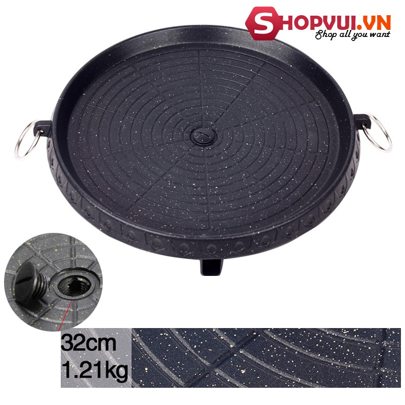 Chảo nướng thịt BBQ 32cm, dùng bếp than hoa, than củi, bếp cồn, bếp ga