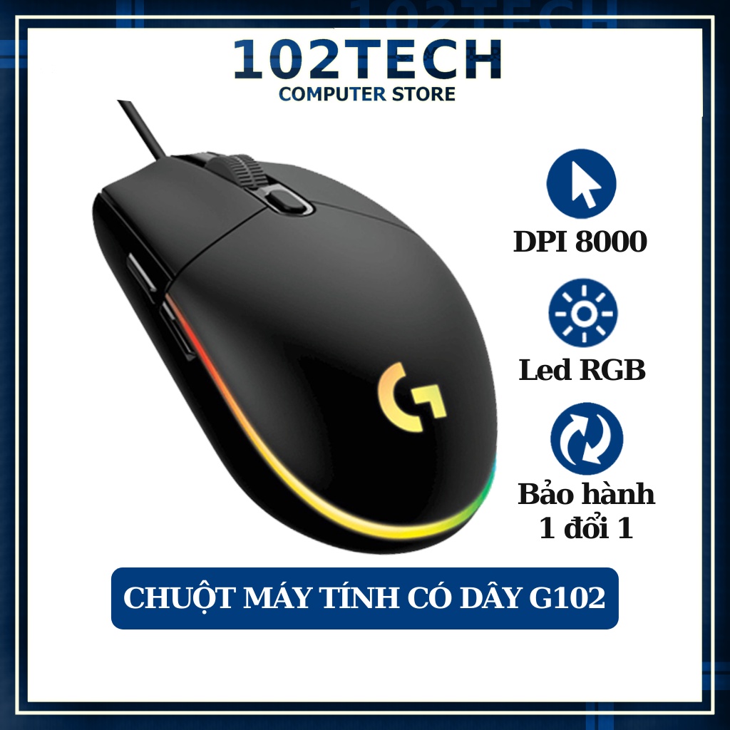 Chuột máy tính có dây Logitech G102 8000 DPI Led RGB nhanh và chính xác phù hợp làm chuột gaming làm việc văn phòng