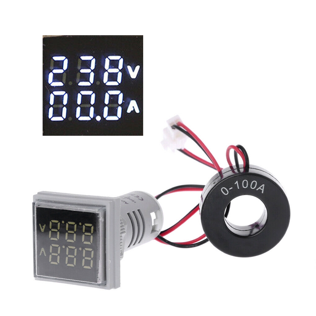 Volt kế &amp; ampe kế kỹ thuật số AC 50-500V 0-100A 22mm có đèn LED