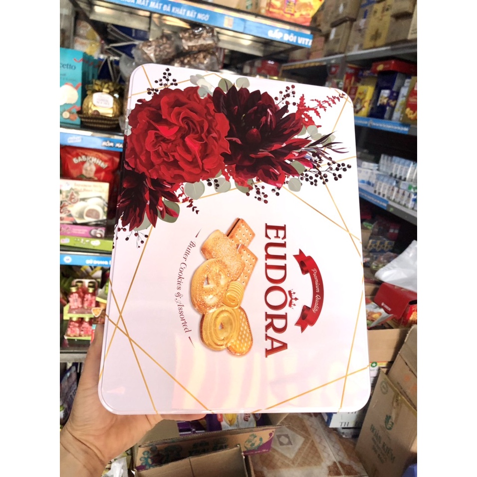 (HÀNG TẾT 2022)_ BÁNH QUY BÔNG HOA HỘP THIẾC EUDORA 423G