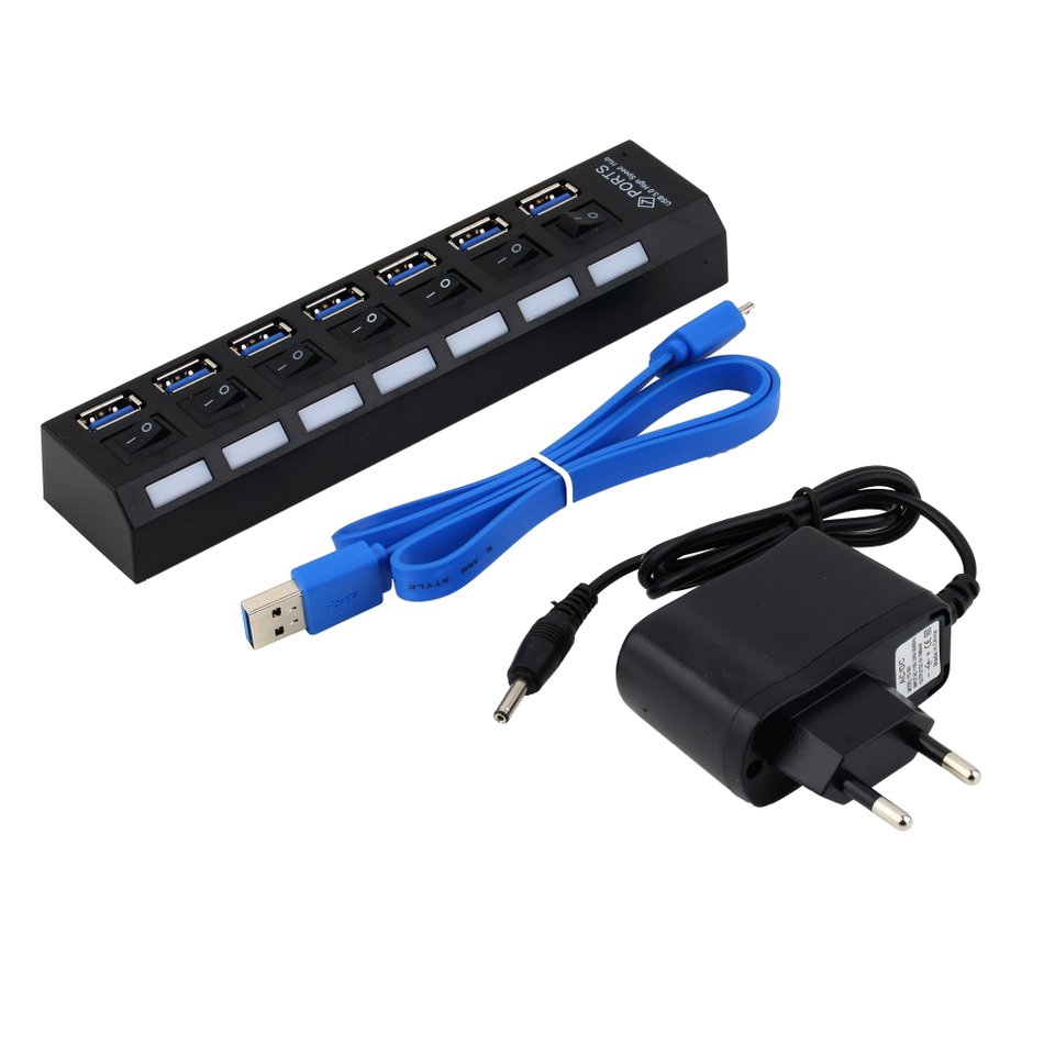 (orb) Hub 7 Cổng Usb 3.0 Hub Với Công Tắc On / Off + Dây Cáp