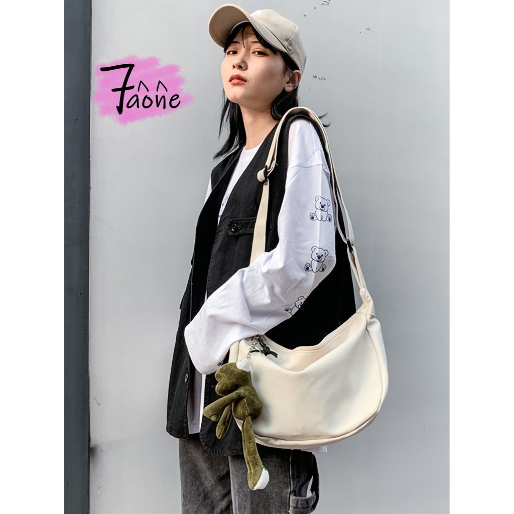 TÚI TOTE HÌNH BẦU ĐEO CHÉO (CÓ KHÓA ZIP + TÚI CON) VẢI CANVAS VINTAGE