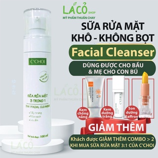 Sữa rửa mặt giảm mụn C'CHOI sữa rửa mặt tẩy trang cấp ẩm dưỡng trắng 3:1 da dầu 100ml LÁ CỎ MỸ PHẨM THUẦN CHAY