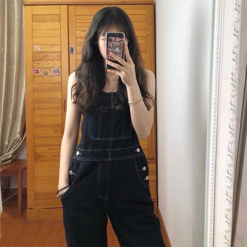 ORDER_ Yếm Jeans Nữ Phối Cúc Sườn Phong Cách Ulzzang
