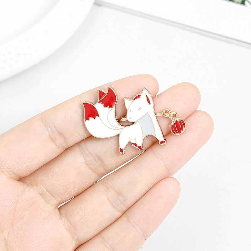 Ghim cài áo hình chú cáo hoạt hình bằng kim loại tráng men dễ thương