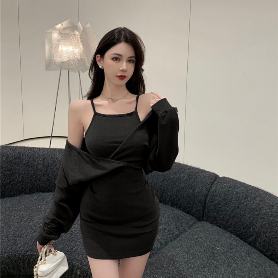 COZOK Set đầm tay dài phối áo khoác ngoài thời trang cho nữ