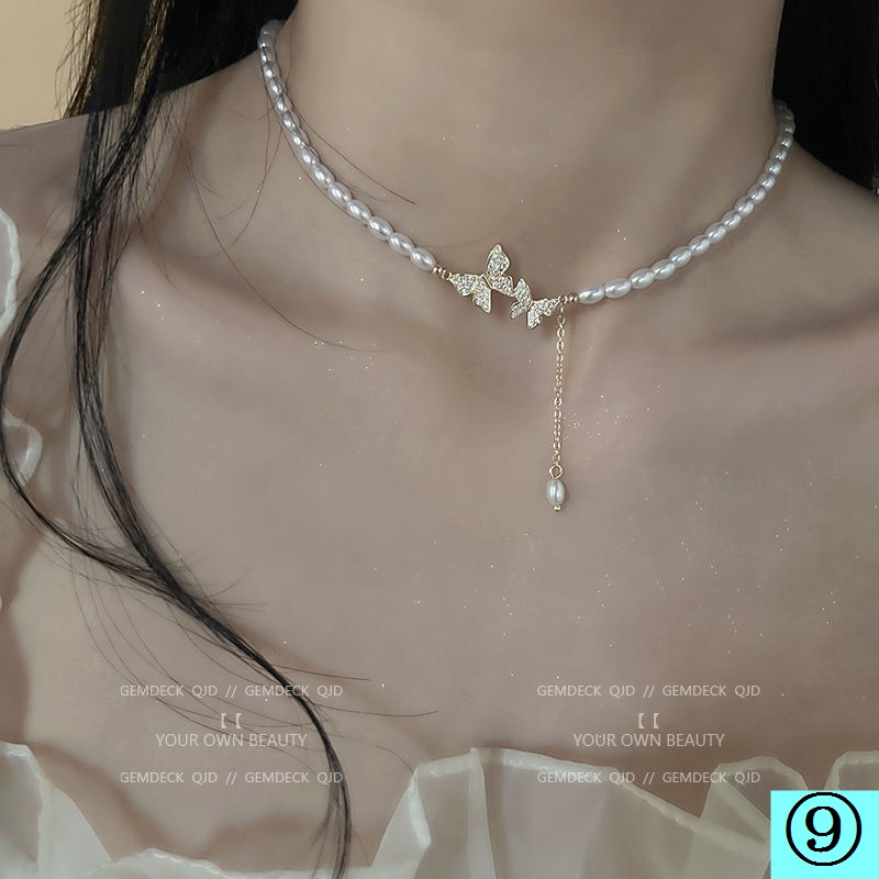 Dây Chuyền Mặt Hình Bướm Đính Ngọc Trai Sang Trọng Cho Nữ