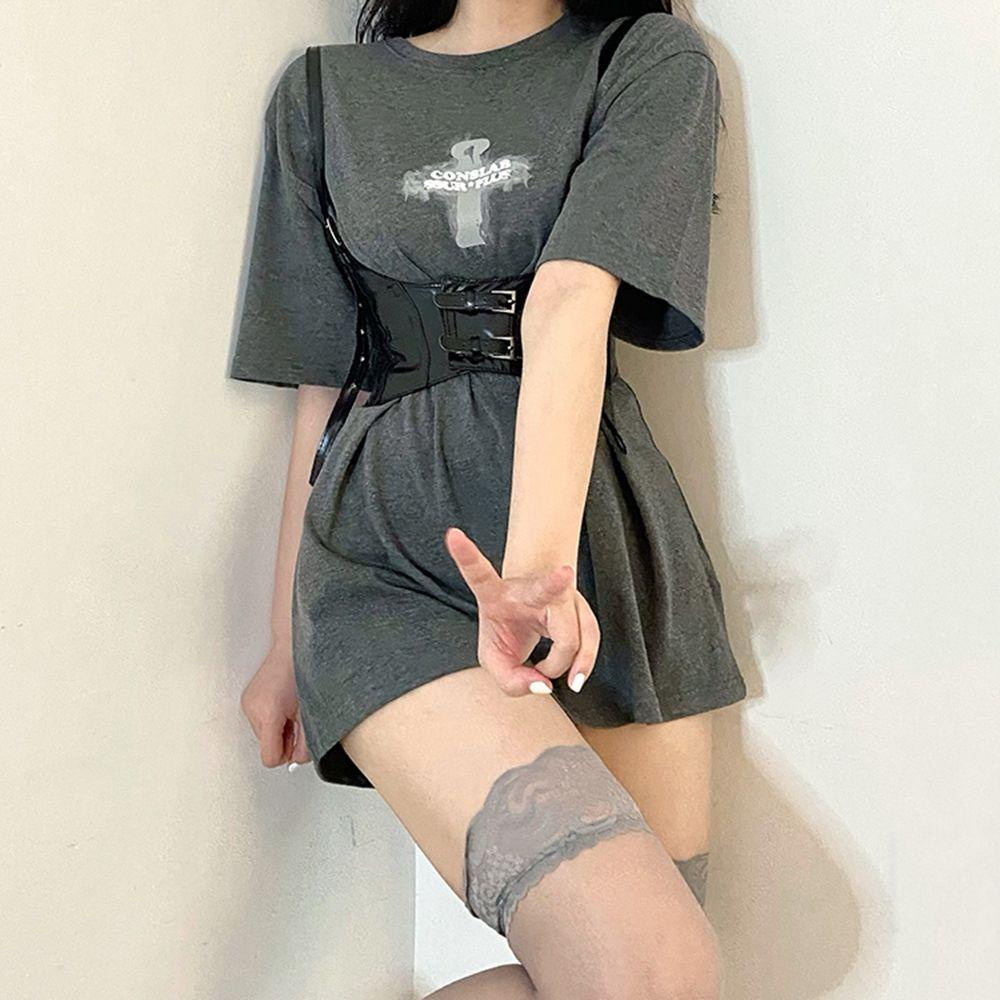 LILYES Thắt Lưng Bản Rộng Có Khóa Kim Loại Phong Cách Vintage Hàn Quốc