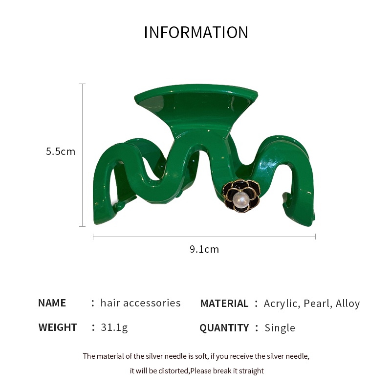 Kẹp Tóc Hình Hoa / Cá Mập Đính Ngọc Trai Giả Màu Xanh Lá Dễ Phối Đồ Thời Trang Cho Nữ