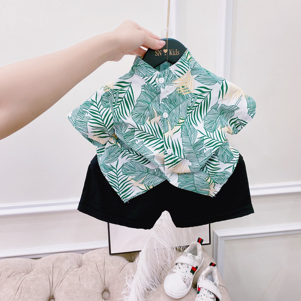 Bộ Sơ Mi Lá Mùa Hè Cho Bé Trai 🌞Bộ Đồ Đi Biển Chất Kate Thô Siêu Mát Đủ Size 8-20Kg NamKidShop (V401)