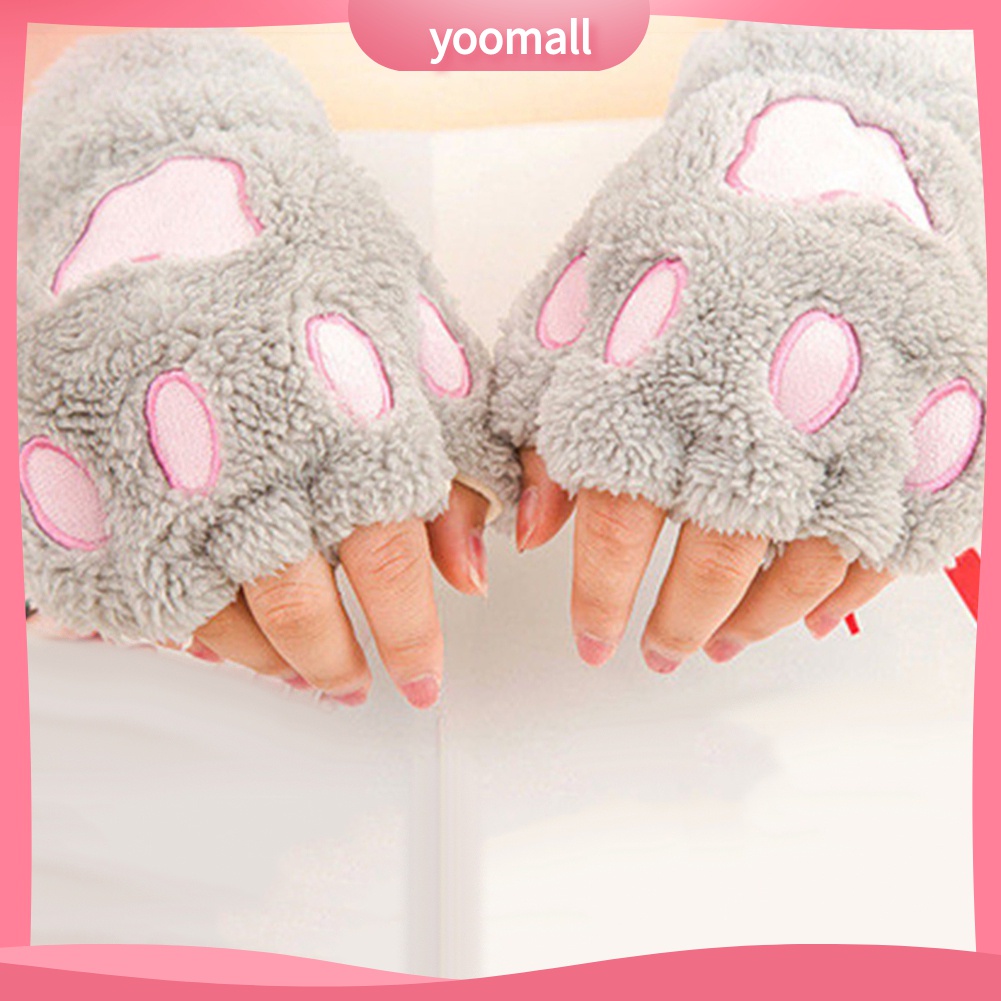 Yomall♡ Găng Tay Len Hở Ngón Hình Chân Gấu Dễ Thương Cho Bé