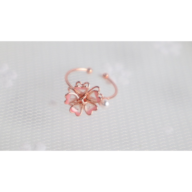 [Hàng Mới Về] Nhẫn Hở Đuôi Hình Hoa Anh Đào Tráng Men Ba Chiều Đính Hạt Ngọc Trai Thời Trang Mùa Hè Cho Nữ