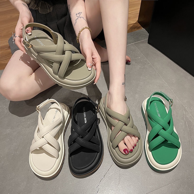 Dép Sandal Thể Thao Đế Dày Quai Chéo Màu Xanh Lá Phong Cách Mới