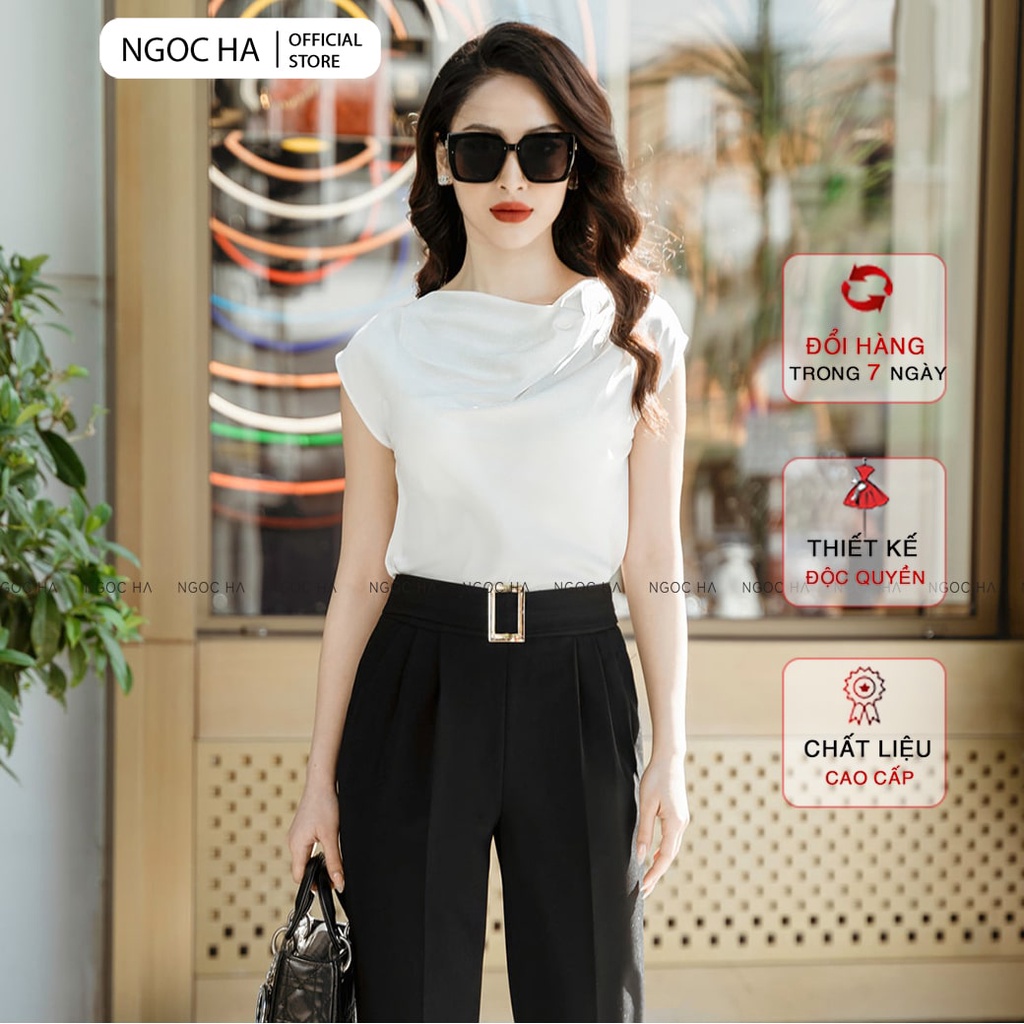 Áo sơ mi công sở nữ, sơ mi kiểu, ngắn tay nữ, chất liệu lụa cao cấp NGỌC HÀ Design L-A003 | BigBuy360 - bigbuy360.vn