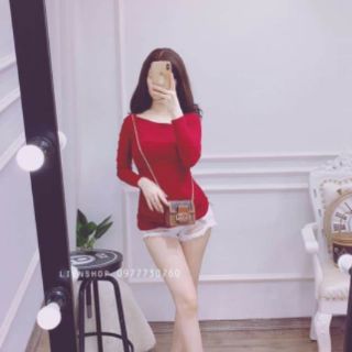 Áo pull cổ lệch rúm sườn
