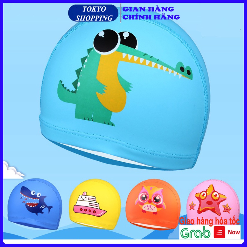 Mũ, Nón bơi trẻ em ngộ nghĩnh chất liệu silicon an toàn, cảm giác mềm mại khi đội