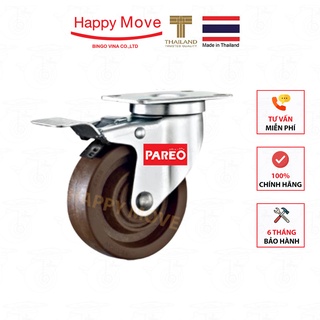 Bánh xe nhựa chịu nhiệt cao dành cho thiết bị Nung/ nướng/ hấp/ sấy - đế xoay khóa kép - Happy Move Thái Lan (màu nâu)