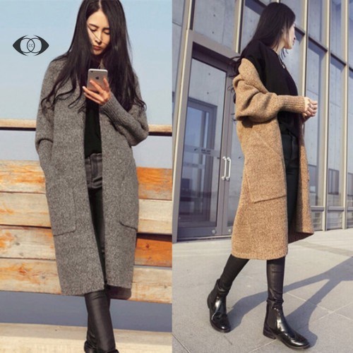 Áo Khoác Cardigan Dáng Dài Phong Cách Hàn Quốc Thời Trang Mùa Thu Cho Nữ