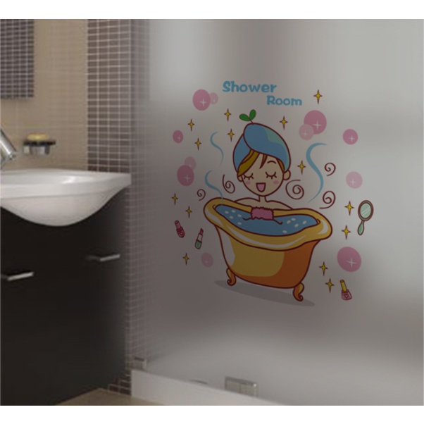 Decal trang trí tường - Ngâm bồn tắm cùng cô gái nhỏ