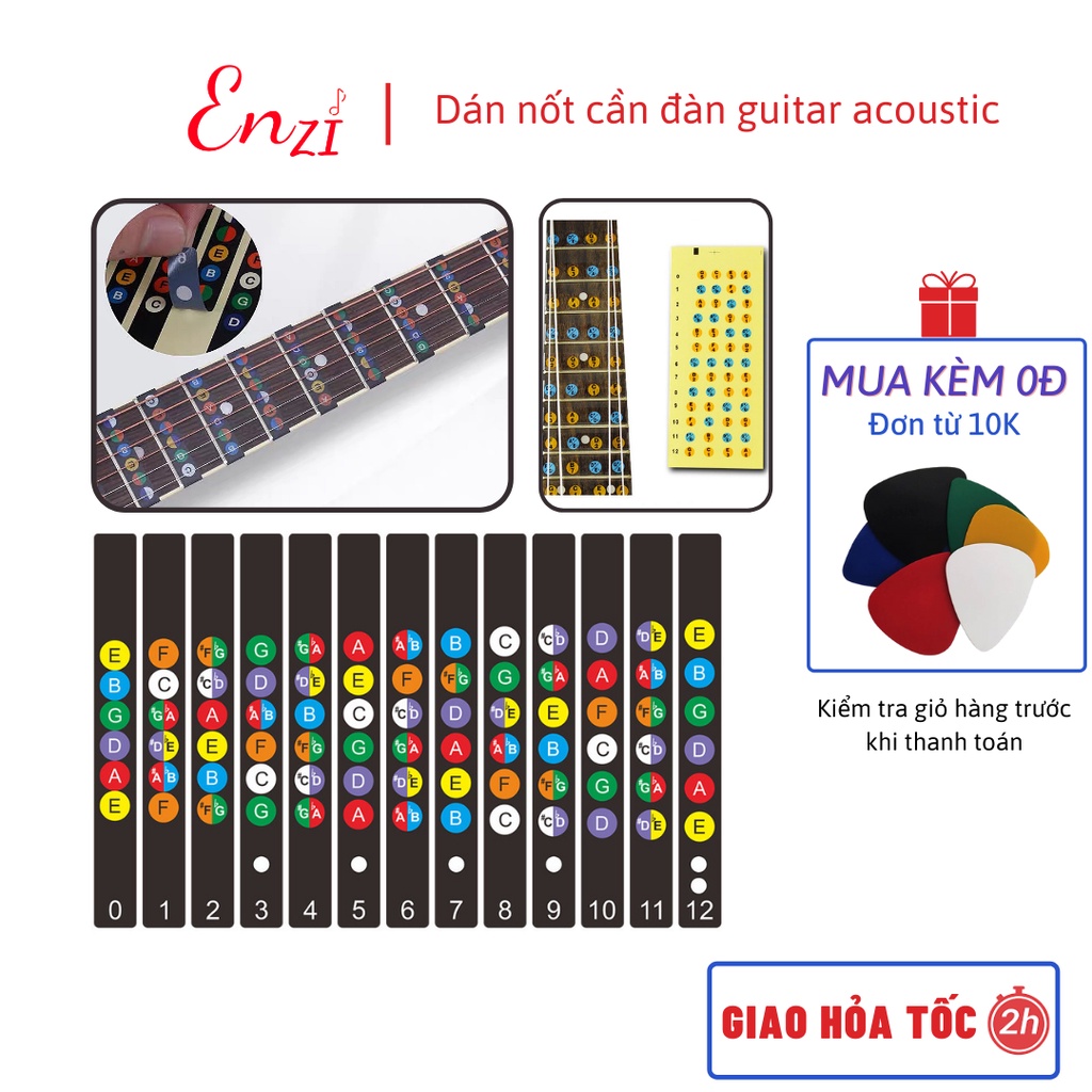 Sticker guitar ukulele dán nốt cần đàn guitar ukulele