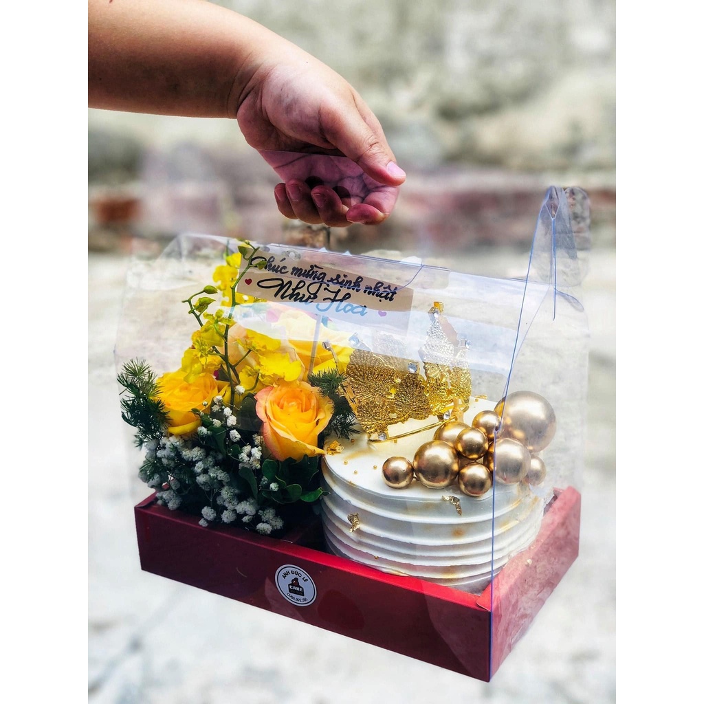 5 Hộp mica 2 ngăn đế giấy 5cm đựng bánh kem 10-12cm làm quà tặng 8/3 - gày kĩ niệm