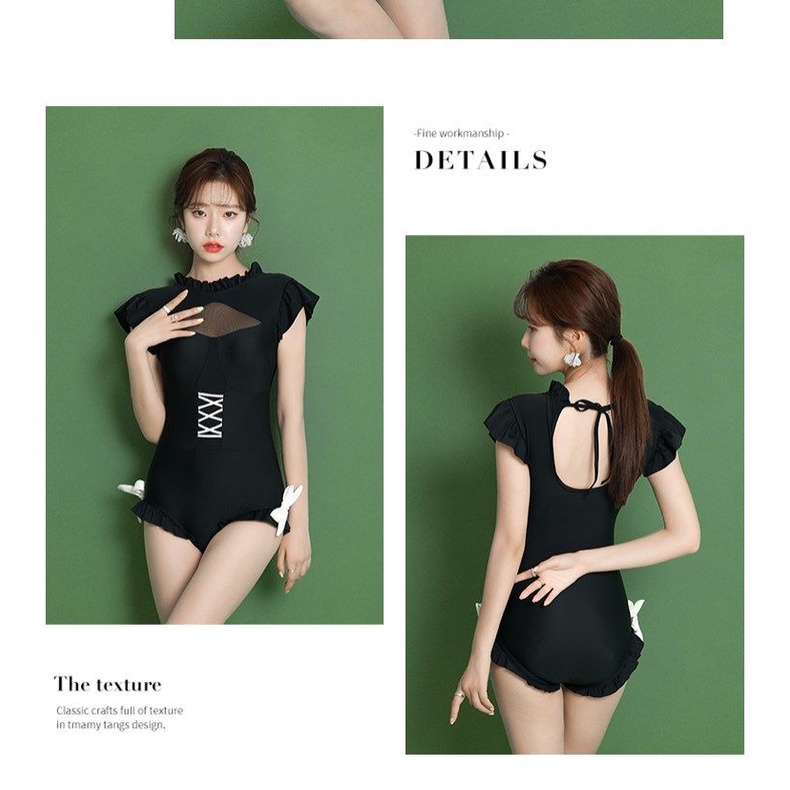Bikini đi biển 1 mảnh liền thân lá sen cạnh ngắn tay áo bảo thủ phụ nữ áo tắm