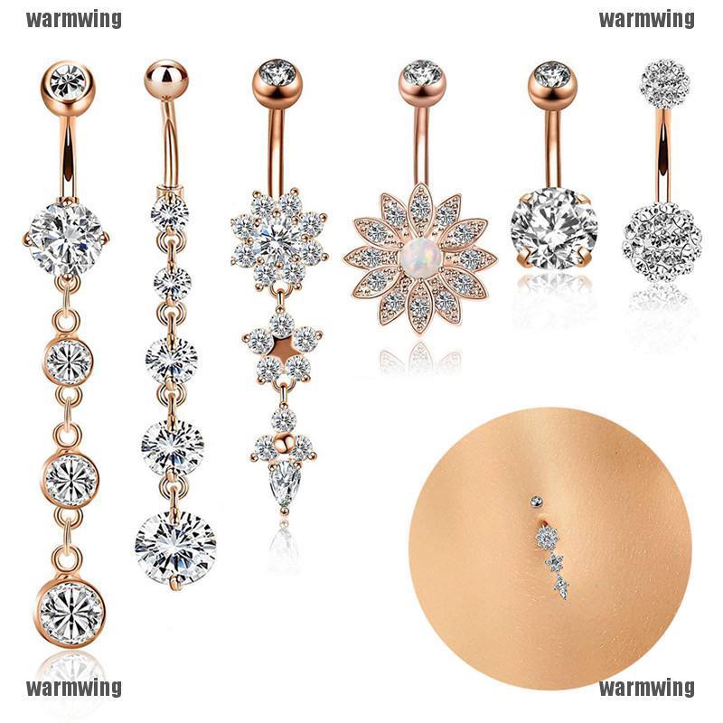 Set 6 Khuyên Rốn Thép Không Gỉ Đính Đá Pha Lê Nhân Tạo 14G