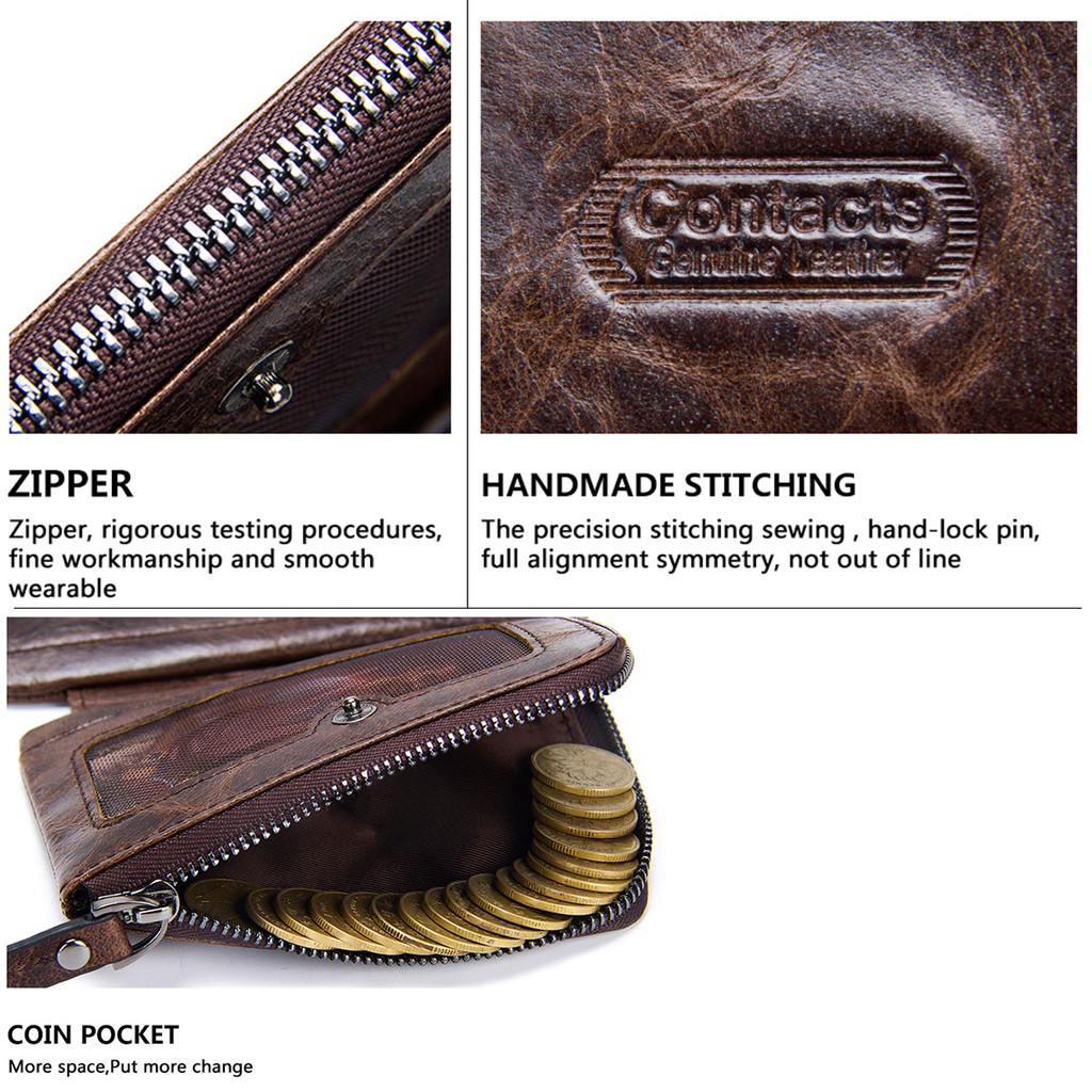 Ví Da Thật CONTACT’S Dạng Ngắn Thời Trang Lịch Lãm Dành Cho Nam