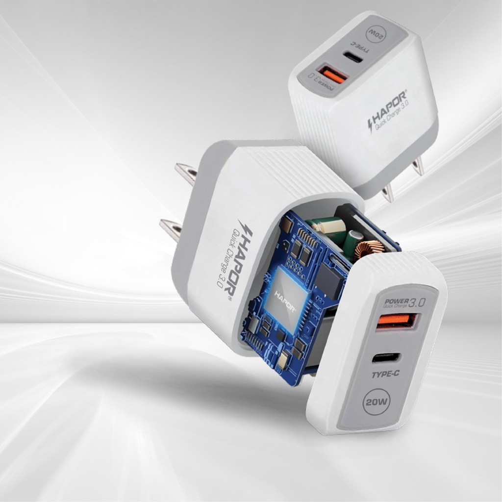 Củ sạc nhanh 2 cổng 20w chính hãng Hapor, cục sạc nhanh type c - usb, chống cháy nổ, Sạc siêu nhanh, chất lượng bền bỉ
