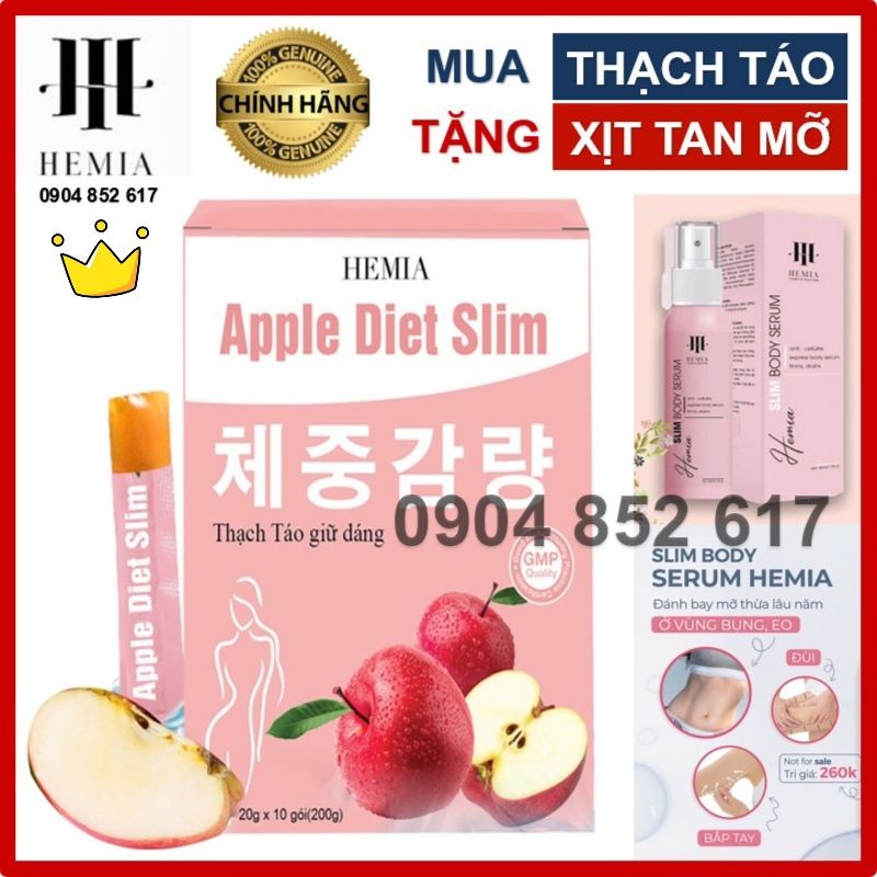 [Mã 44LIFESALE giảm 10% đơn 99K] Thạch táo giảm cân Hemia, giảm cân an toàn tại nhà, 1 hộp 10 cái, chính hãng Hàn Quốc