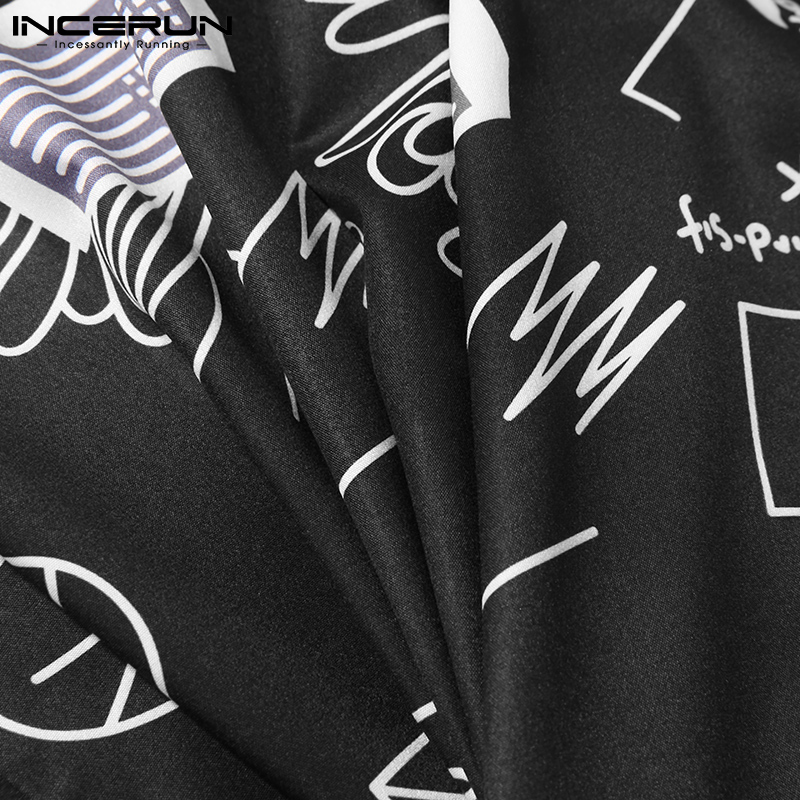 Áo Sơ Mi INCERUN Tay Ngắn Cổ Bẻ Có Hàng Nút Cài In Họa Tiết Thời Trang Cho Nam