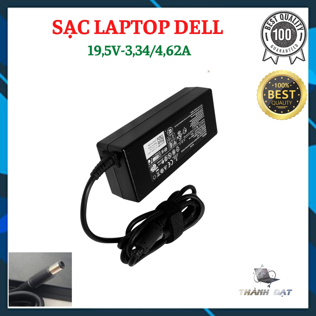 Sạc laptop dell 19.5v 3.34a/4.62a chân tròn to có kim ở giữa - tặng kèm dây AC xịn