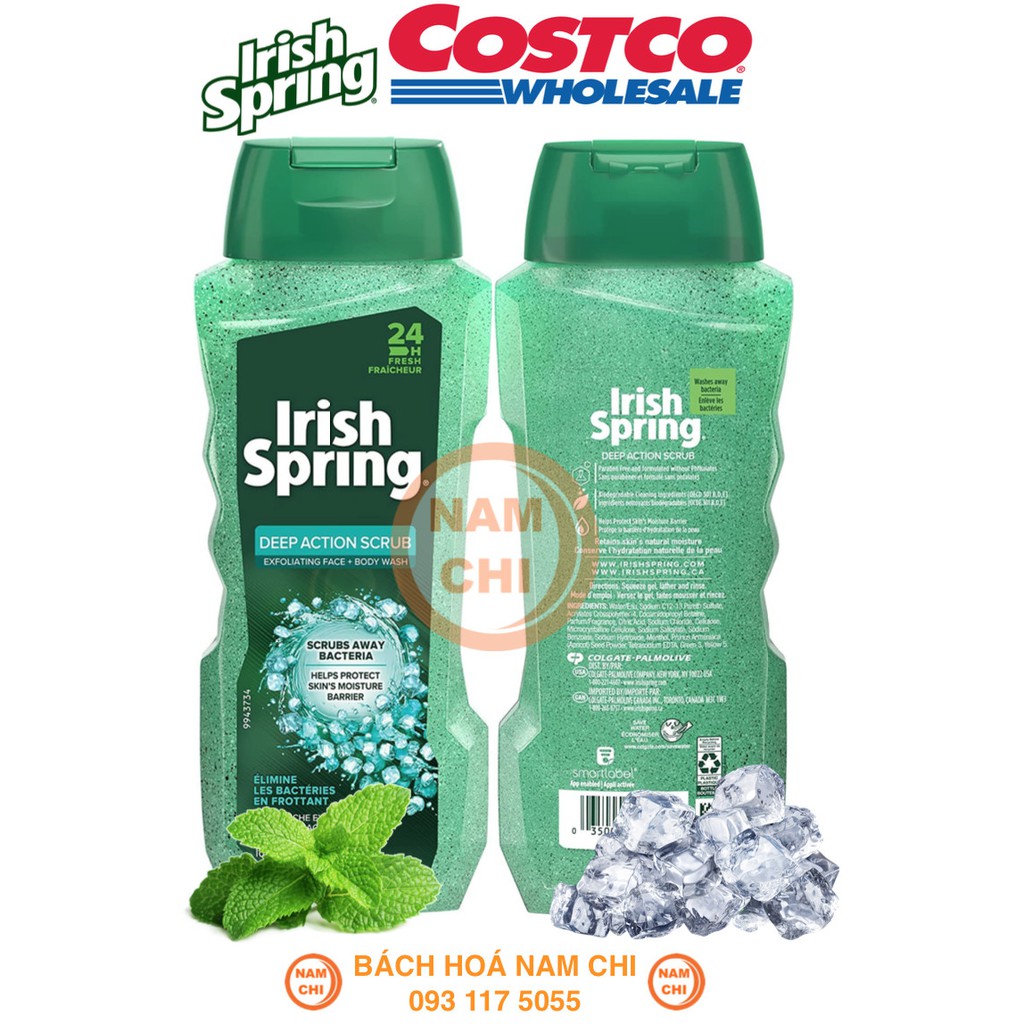 Sữa Tắm Nam Irish Spring 532ml Original - Deep Action Scrub - 5in1 (CHUẨN USA)