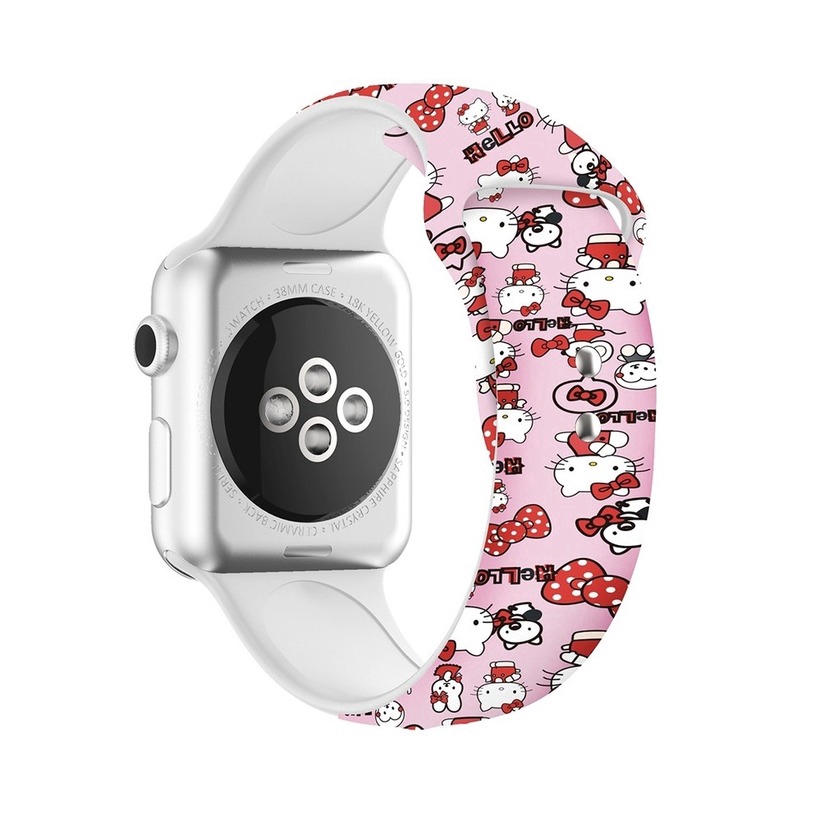 Dây Đeo Đồng Hồ Bằng Silicon In Hình Hello Kitty Cho Iwatch Series 6 SE 5 / 4 / 3 / 2 / 1 / 38 / 42 / 40